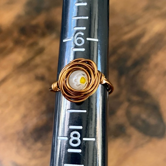 Handcrafted Millefiori Glass & Rose Wire Worked Ring - Picture 4 of 7